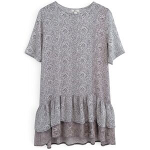 Dorin Frankfurt Paisley Ruffle Shift Dress Womens Vintage Sheer Boho Lagenlook